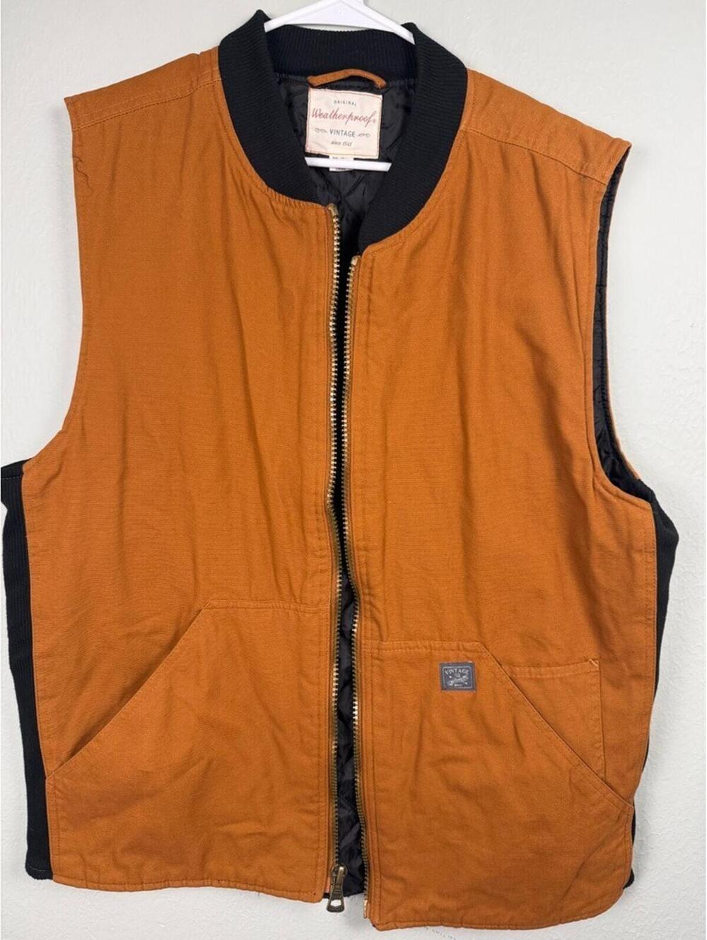 Weatherproof Vintage Canvas Workwear Vest Orange Quilted Lined Men's XL‎